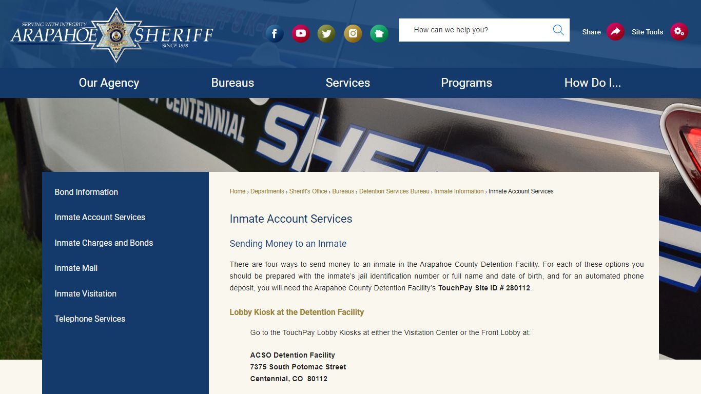 Inmate Account Services - Arapahoe County, Colorado